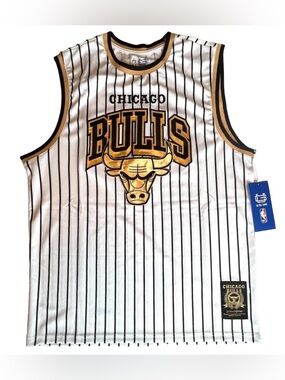 NBA Chicago Bulls Stitched Jersey Golden Edition White Men Sz LPoly Ultra Game